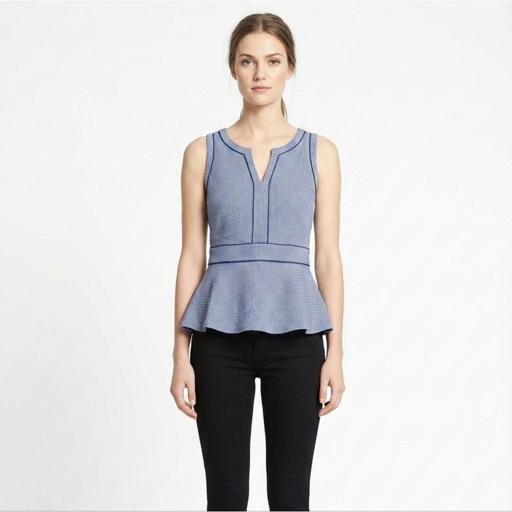 Banana Republic Blue Textured Peplum Top Modern Corporate Chic 6 Structured Work